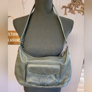 Vintage Fossil Black pu Leather Bag silvertone hardware